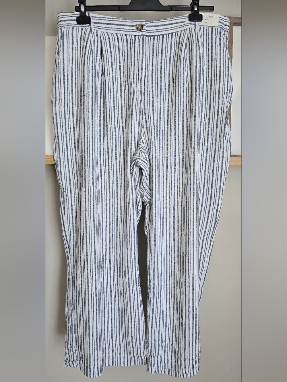 Abercrombie & Fitch White with Navy Vertical-Stripe Wide Leg Pants